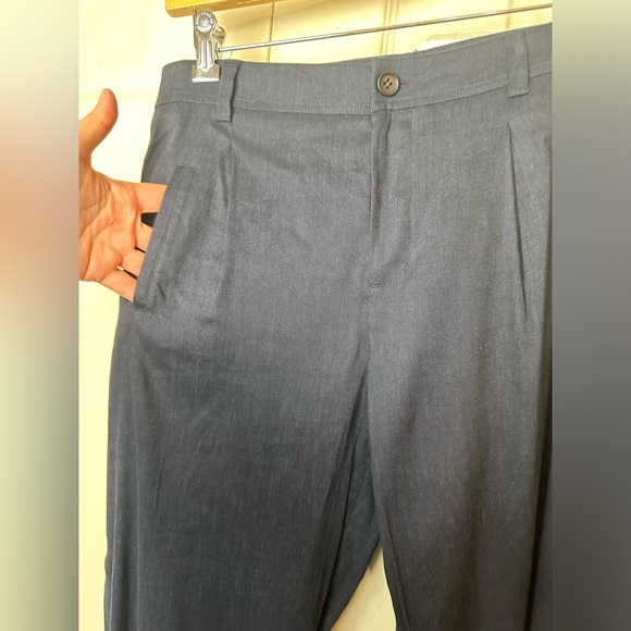 VINCE. Navy Blue Linen Blends Pants Joggers Pleated Front High Rise Waist Ankle - Picture 5 of 12